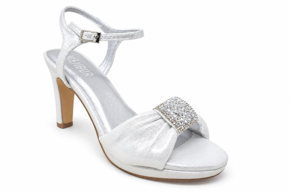 Sandalias con tacón de fiesta Menbur BM176 plata con pedrería