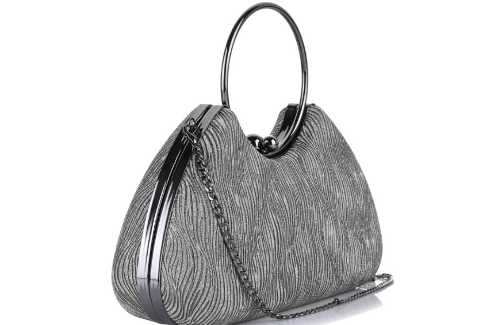 Bolso de Fiesta Negro y Plata Menbur AMB08 con Asa Metálica