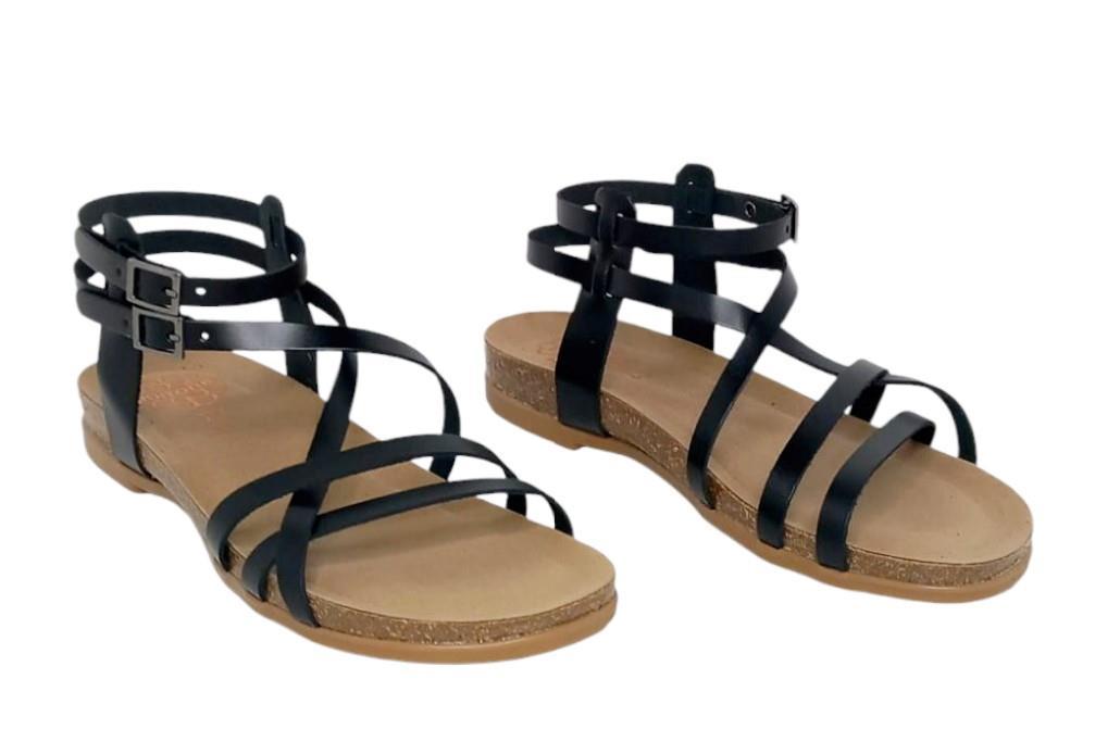 Sandalias planas Romanas Porronet Selena 3133 en negro para mujer
