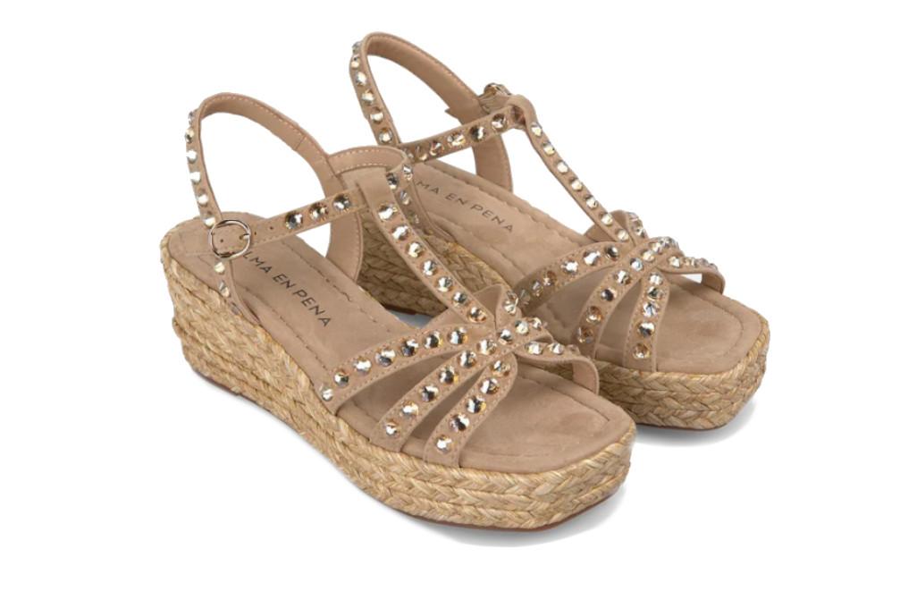 Sandalias de Cuña Alma en Pena V2650753 Siena en arena de mujer con Pedrería