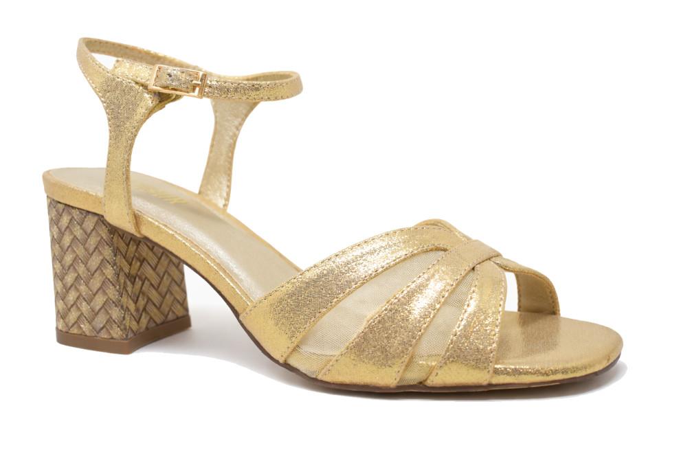 Sandalias de tacón medio de fiesta Menbur AM70709 en oro para mujer