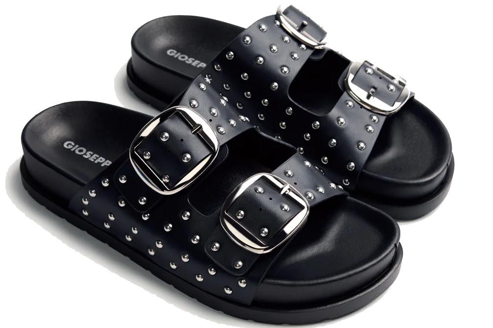 Sandalias planas Bio Gioseppo SHOREHAM 78376 en Negro para Mujer con Plataforma y Hebillas