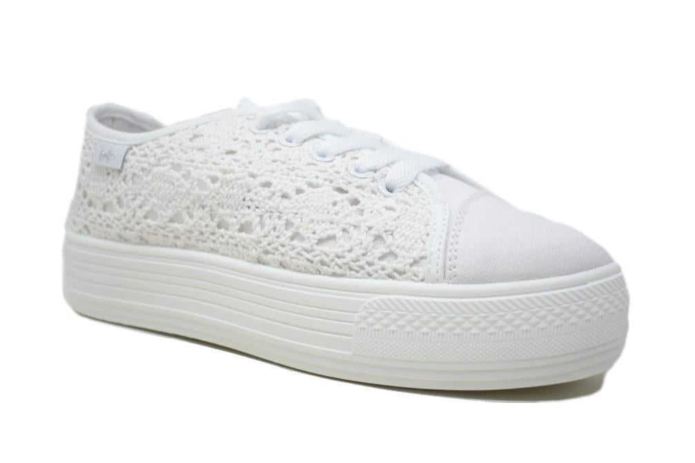 Zapatillas de ganchillo W0306 en blanco para mujer