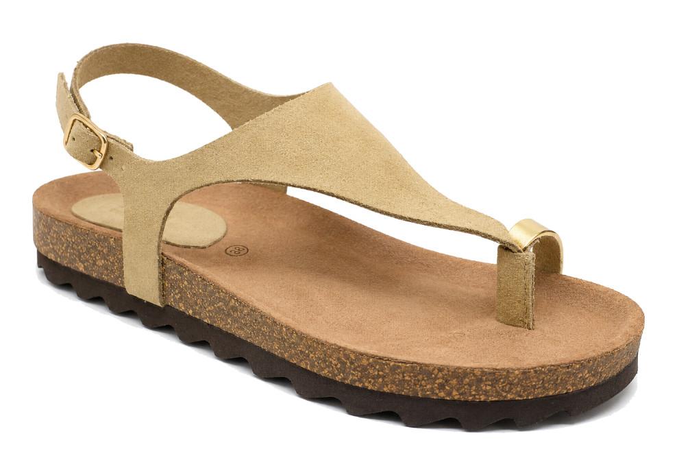 Sandalia Anatómica Interbios 7518 Beige Oro para Mujer | Sandalia de Dedo con Hebilla y Planta Anatómica