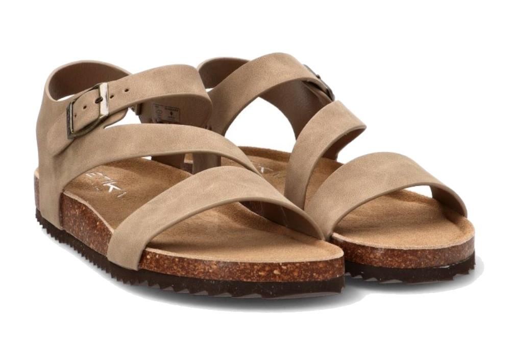 Sandalias bio ETIKA 41021 para hombre en taupe | Sandalia de Tiras con Hebilla