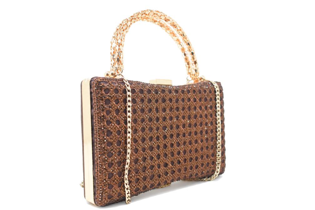 Clutch de fiesta Menbur BMB28 bronce con pedrería y cadena