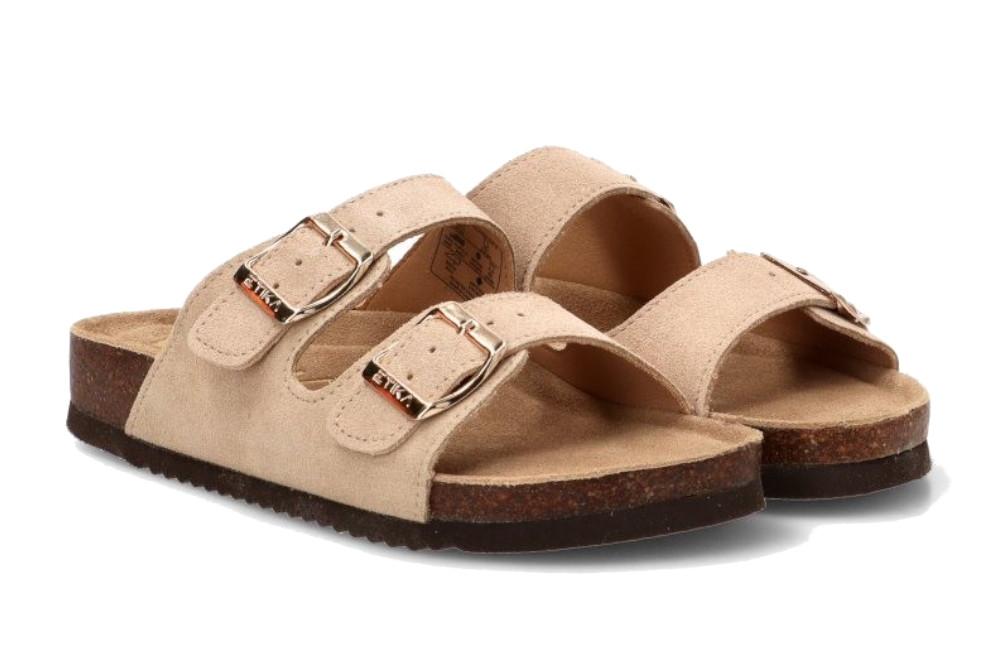 Sandalia Bio ETIKA 10015 beige para Mujer | Sandalia Plana con Hebilla y Plantilla de Piel