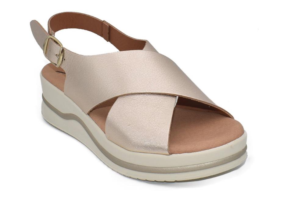 Sandalias con Cuña Cokketa 924 Platino Mujer | Piel Cruzada, Plantilla Gel y Máximo Confort