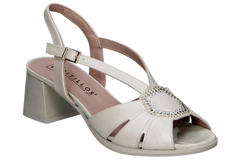 Sandalias de tacón cómodas Pitillos 11215 en color oro para mujer