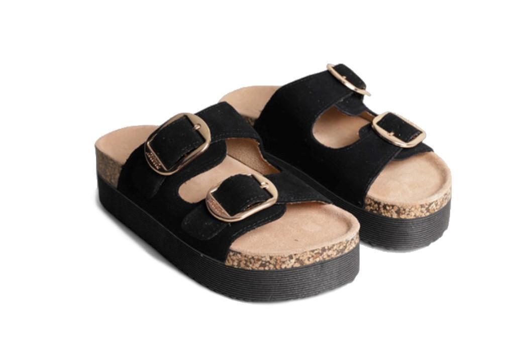 Sandalias bio con doble suela Isteria 25221 en negro de piel