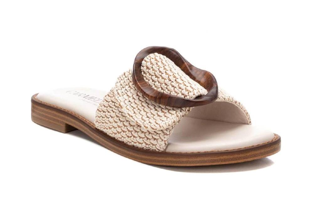 Sandalias mules planas 162415 en beige para mujer