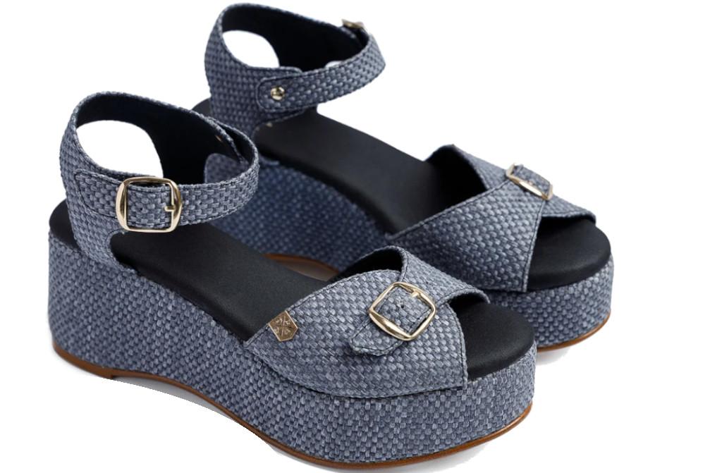 Sandalias de cuña baja Popa Muriel en rafia negro