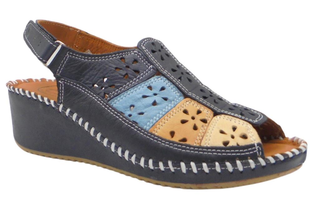 Sandalias cómodas Erase 793-60 Marino para Mujer de Piel con Cuña y Puntera Cerrada | Comodidad y Estilo