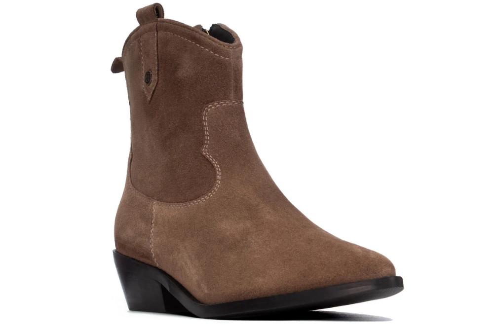 Botín cowboy de serraje para mujer Carmela 164175 con tacón en taupe