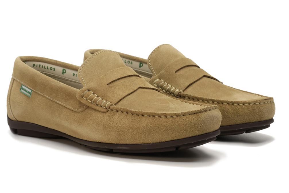 Mocasín náutico Pitillos PIERO 40350 taupe en serraje marrón – Zapato cómodo y elegante para hombre
