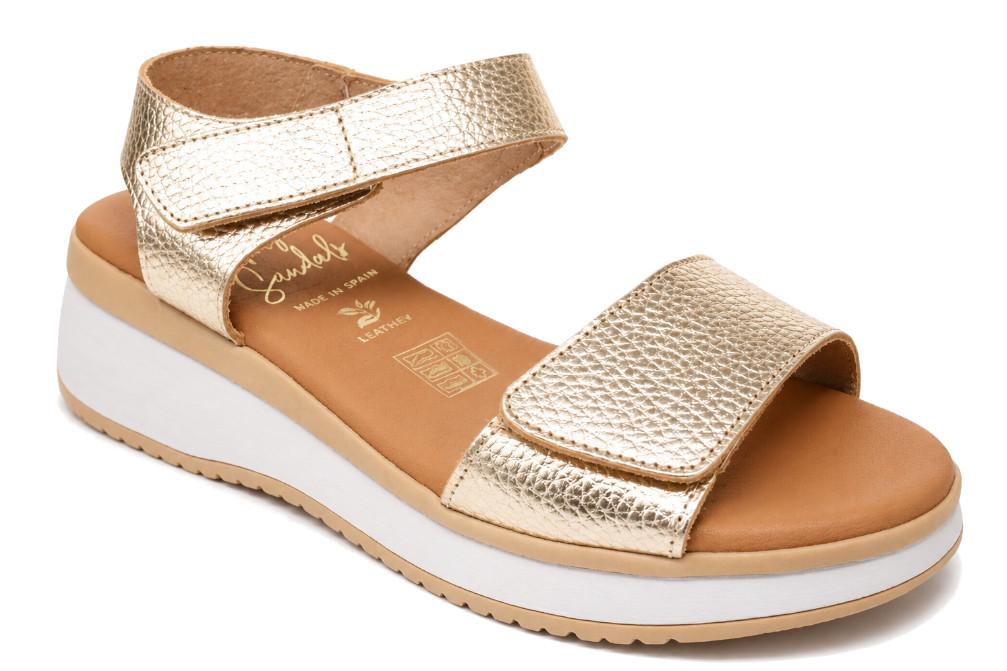 Sandalias de Cuña  Oh! My Sandals Selene 5942 Champán para mujer – Cómodas, Planta Acolchada y Ajuste Regulable