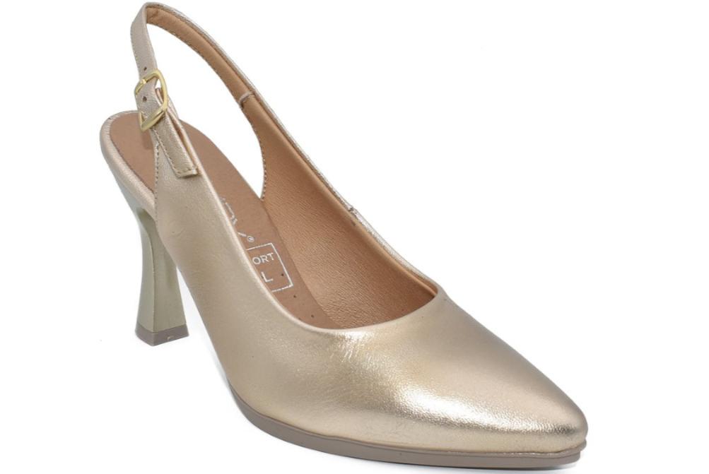 Zapatos de Tacón Destalonados Chamby 4251 Platino Mujer | Slingback de Piel Tacón Alto para Fiesta