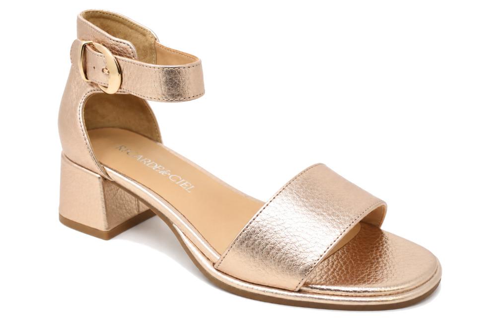 Sandalias de Tacón Medio Regarde Le Ciel Nory-01 Oro Rosa para Mujer