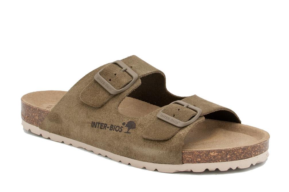 Sandalias Planas Interbios 7600 Caqui para Mujer | Sandalias Anatómicas de Piel con Suela Flexible