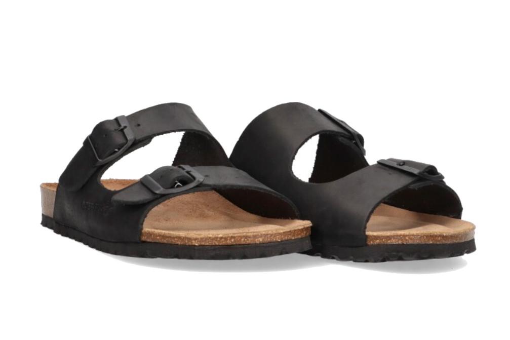 Sandalia Bio Interbios 9560 Negro para Hombre | Sandalias de Piel con Hebilla y Suela Plana