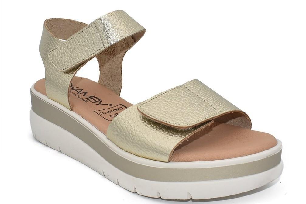 Sandalias con cuña Chamby 910 en platino para mujer