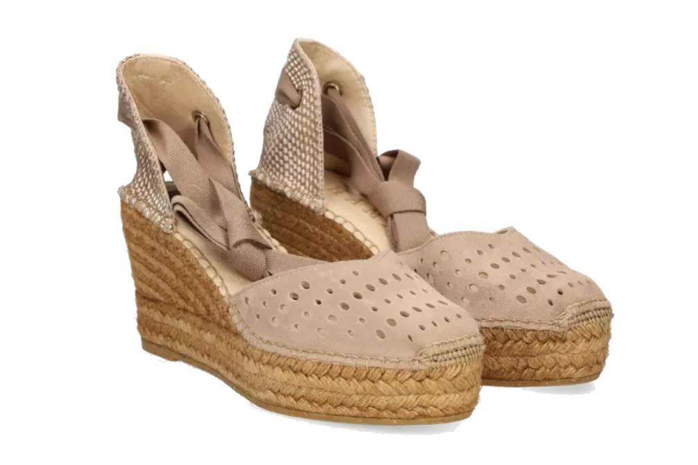 Alpargatas de cuña media Alhamas Romero 8 cm serraje beige
