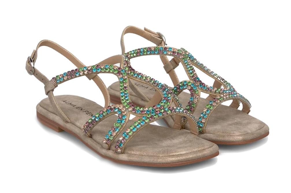Sandalias Planas Alma en Pena V2651514 Metalizadas con Tiras y Punta Cuadrada