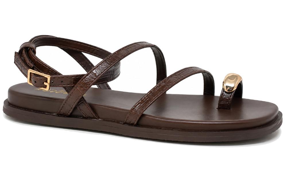 Sandalias Planas Romanas Mujer ISTERIA 1167 marrón Efecto Coco – Sandalias de Dedo Elegantes para Verano