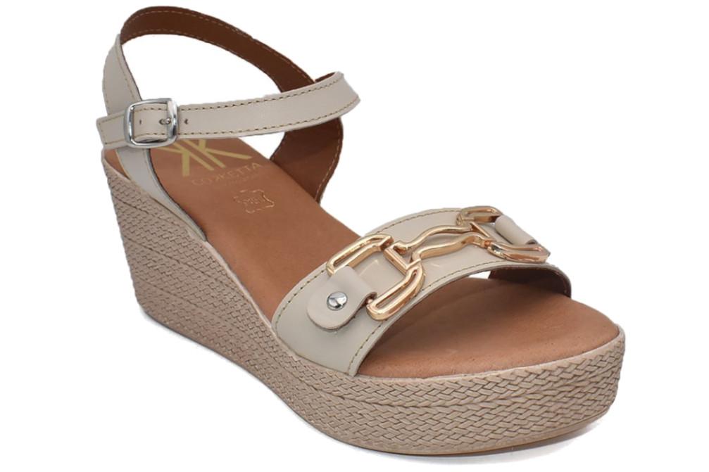 Sandalias con cuña Cokketa 510 Sandalias de Piel beige con detalles