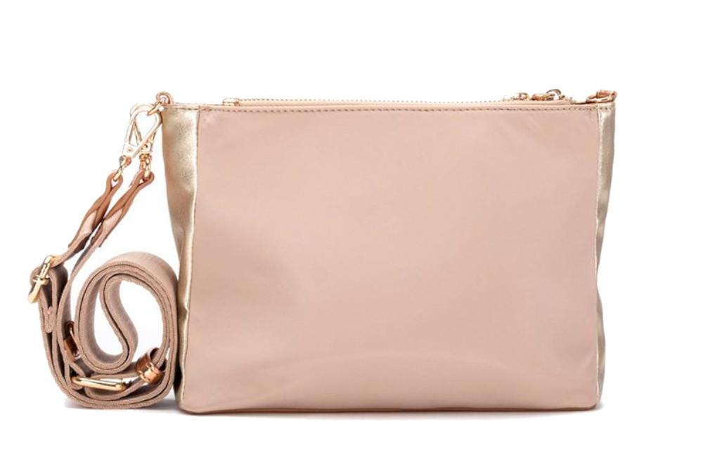 Bolso Bandolera Pequeño Mujer XTI Beige 184550 – Diseño Elegante con Detalle Rafia y Cremallera
