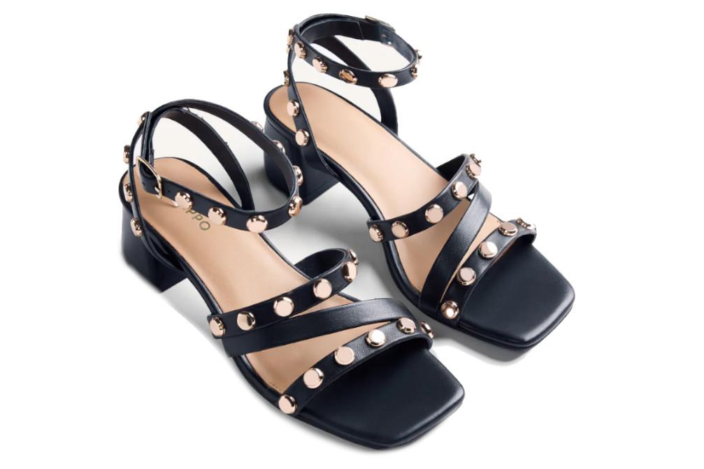 Sandalias de tacón medio de piel Gioseppo Kasulu 79235 negro con tachas – cómodas y elegantes