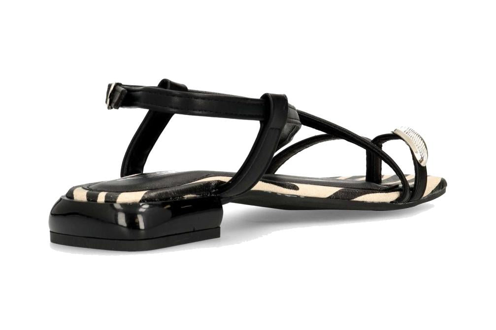 Sandalias planas Isteria 1104 en nego para mujer de piel vegana