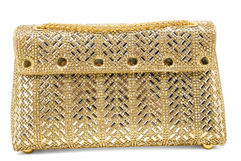 Bolso de Fiesta Oro Menbur AMB12 con Pedrería y Cadena
