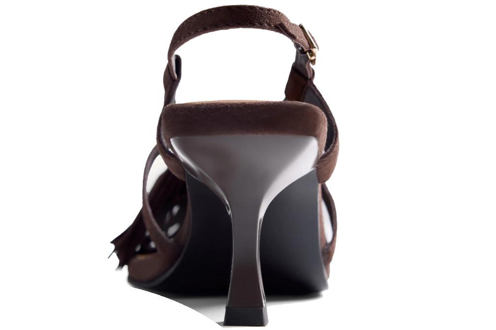 Sandalias de tacón fino de piel Gioseppo Lukac 79017 marrón con flecos – Sandalias de fiesta