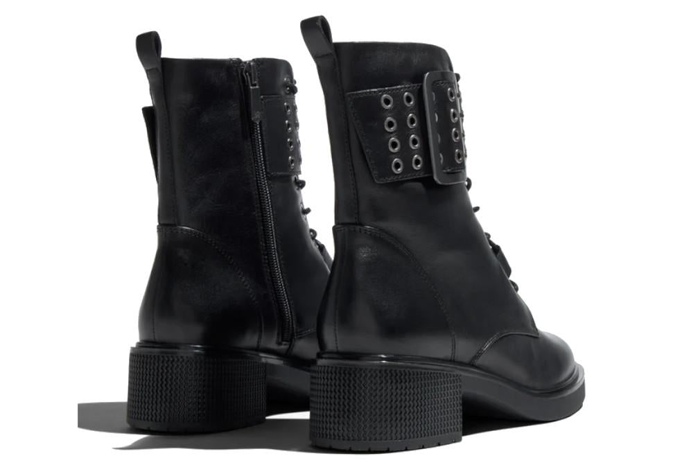 Botines militares de piel negros con cordones Regarde le Ciel Renee-01 para mujer