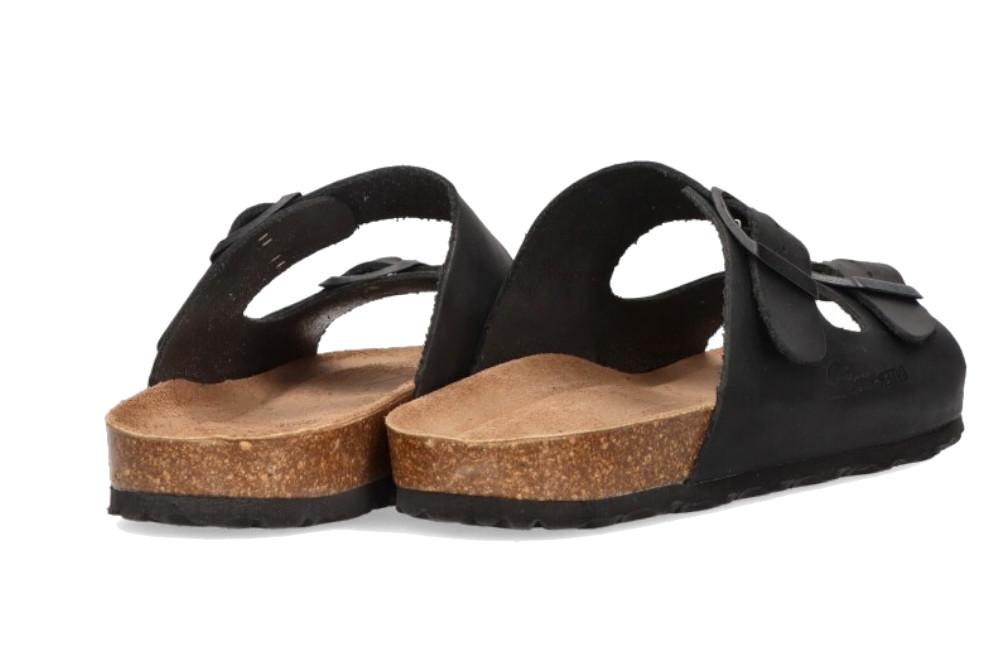 Sandalia Bio Interbios 9560 Negro para Hombre | Sandalias de Piel con Hebilla y Suela Plana
