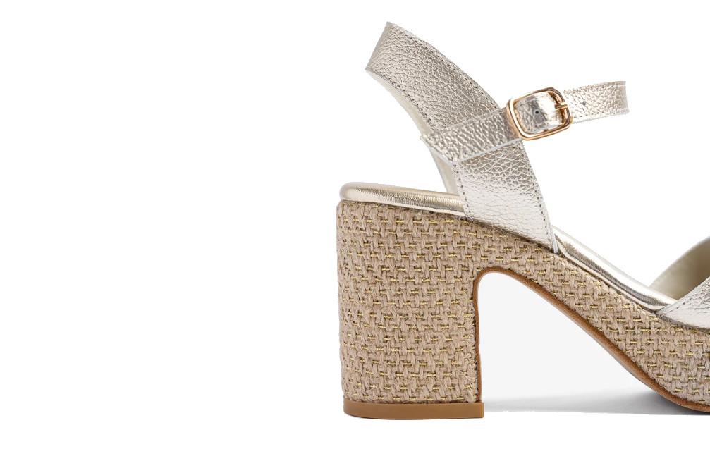 Sandalias de tacón de yute Daira de Piel oro– Tacón Ancho Mujer