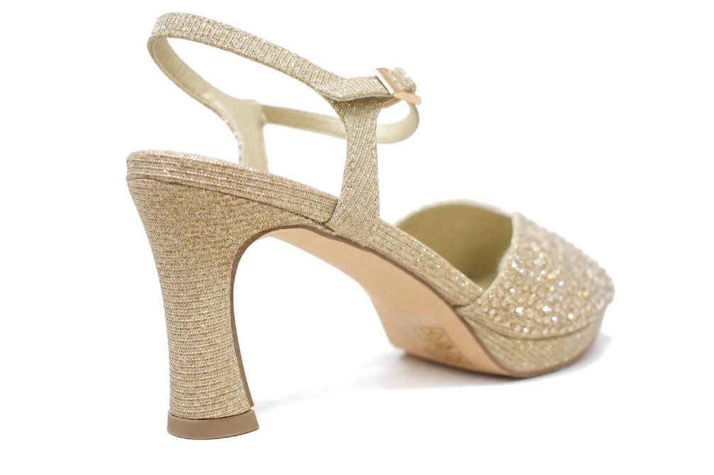 Sandalias coon tacón de fiesta Menbur BM771 oro con pedrería