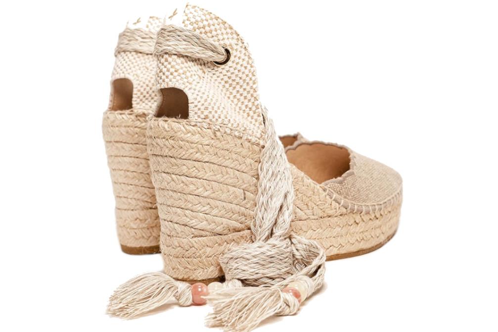 Alpargatas de cuña alta Alhamas Romero lino color piedra para mujer