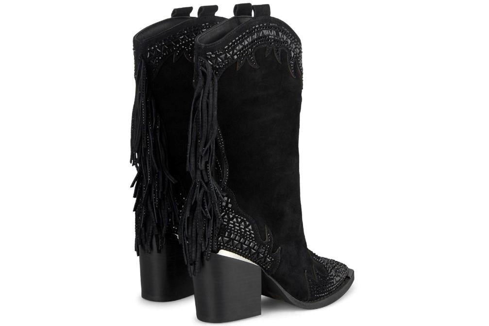Botas cowboy con flecos Alma en Pena I240506 en negro para mujer