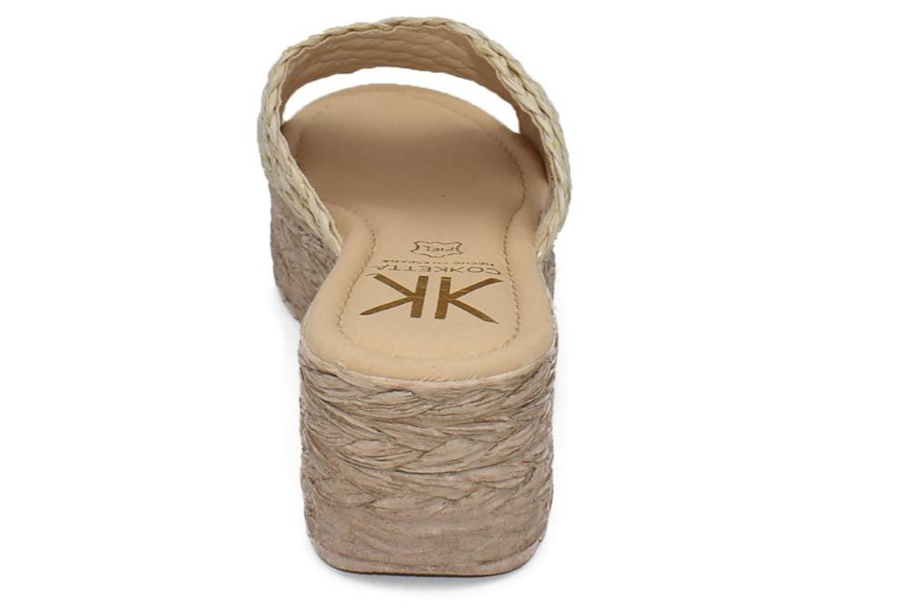 Sandalias Mule Cokketa 330 Beige Mujer | Pala Cruzada de Rafia con Plataforma y Plantilla Gel