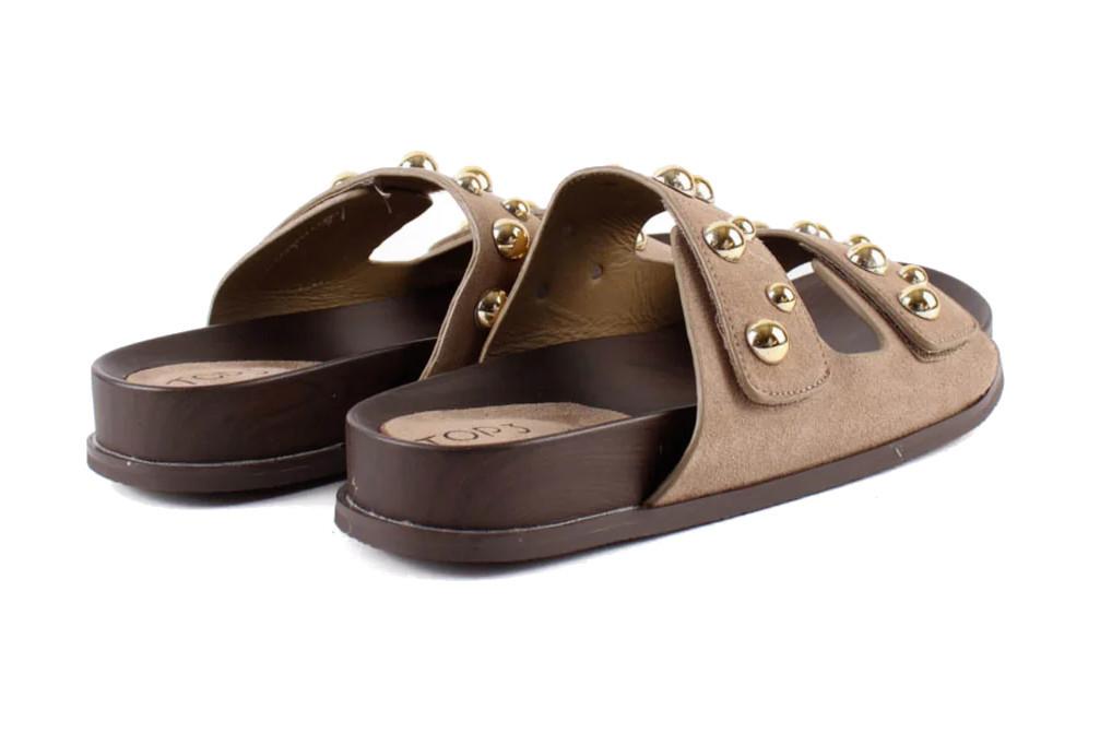 Sandalia bio de ante piedra TOP3 SF1651 para mujer | Con bolas doradas y plantilla anatómica