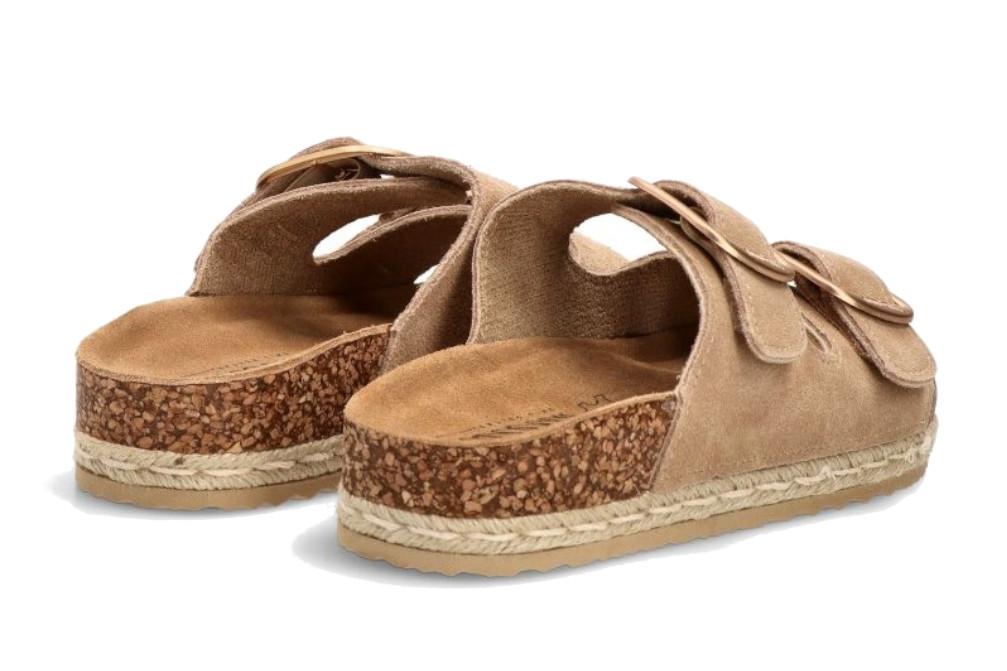 Sandalias doble suela Isteria 1012 Arena de Piel para mujer| Sandalias Planas Bio con Hebilla