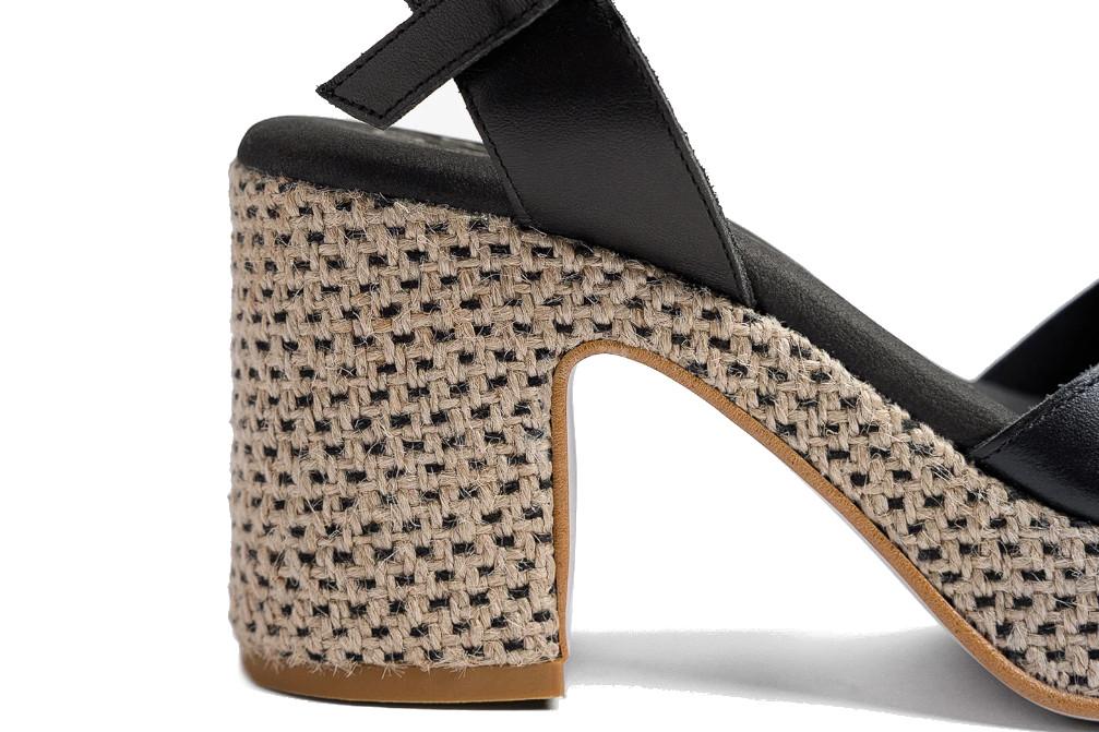 Sandalias de tacón de yute Daira de Piel Negro – Tacón Ancho Mujer