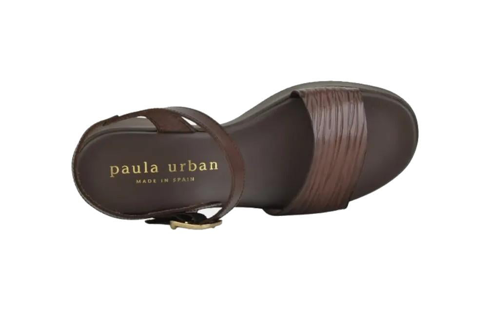 Sandalia con cuña media Paula Urban 33-2066 en marrón de Piel con Hebilla Ajustable para mujer