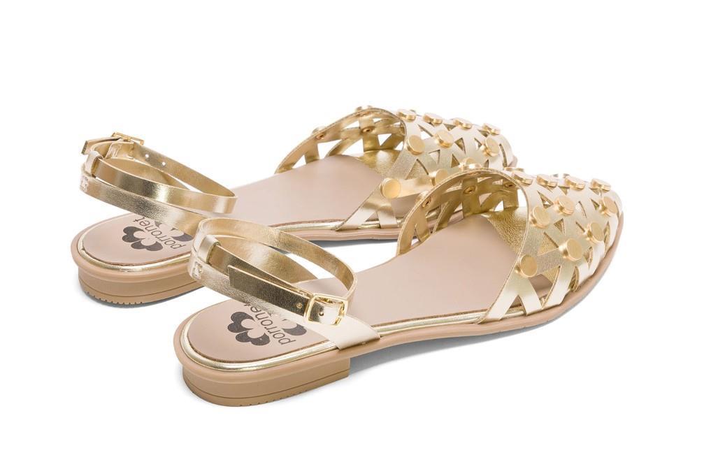 Bailarinas con tachuelas Porronet Rita 7091 en oro para mujer