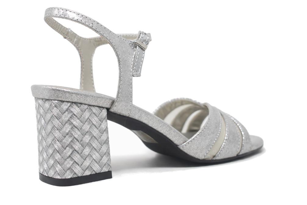 Sandalias de tacón medio de fiesta Menbur AM70709 en plata para mujer