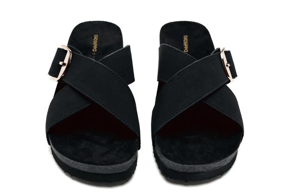 Sandalias de Cuña para Mujer WINN 74512-P Negro con Hebilla y Planta de Microfibra