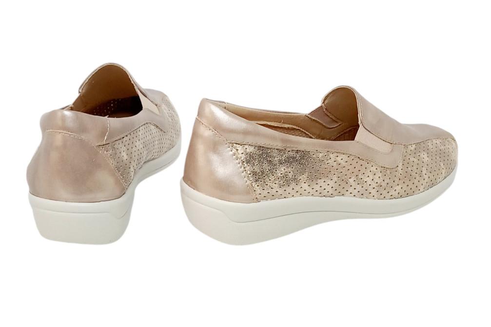Mocasines Cómodos Mujer Dr. Cutillas 43646 Dorado Champán | Horma Ancha, Memory Foam y Cuña Ligera