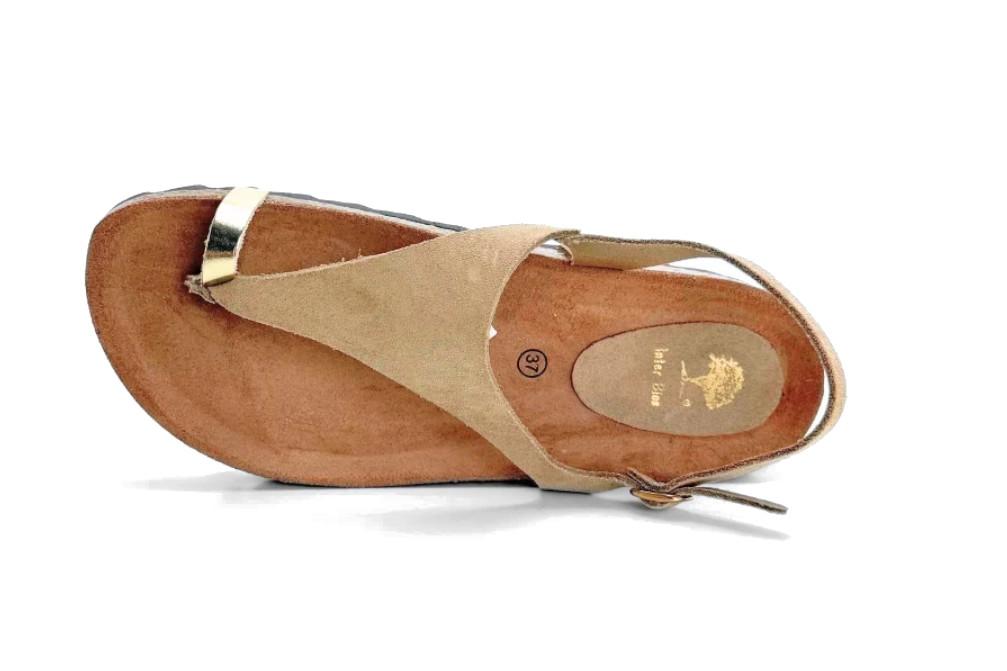 Sandalia Anatómica Interbios 7518 Beige Oro para Mujer | Sandalia de Dedo con Hebilla y Planta Anatómica